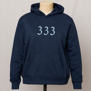 Pullover Hoodie Sweatshirt Men's Navy Fleece Large 333 Chest Graphic Pockets